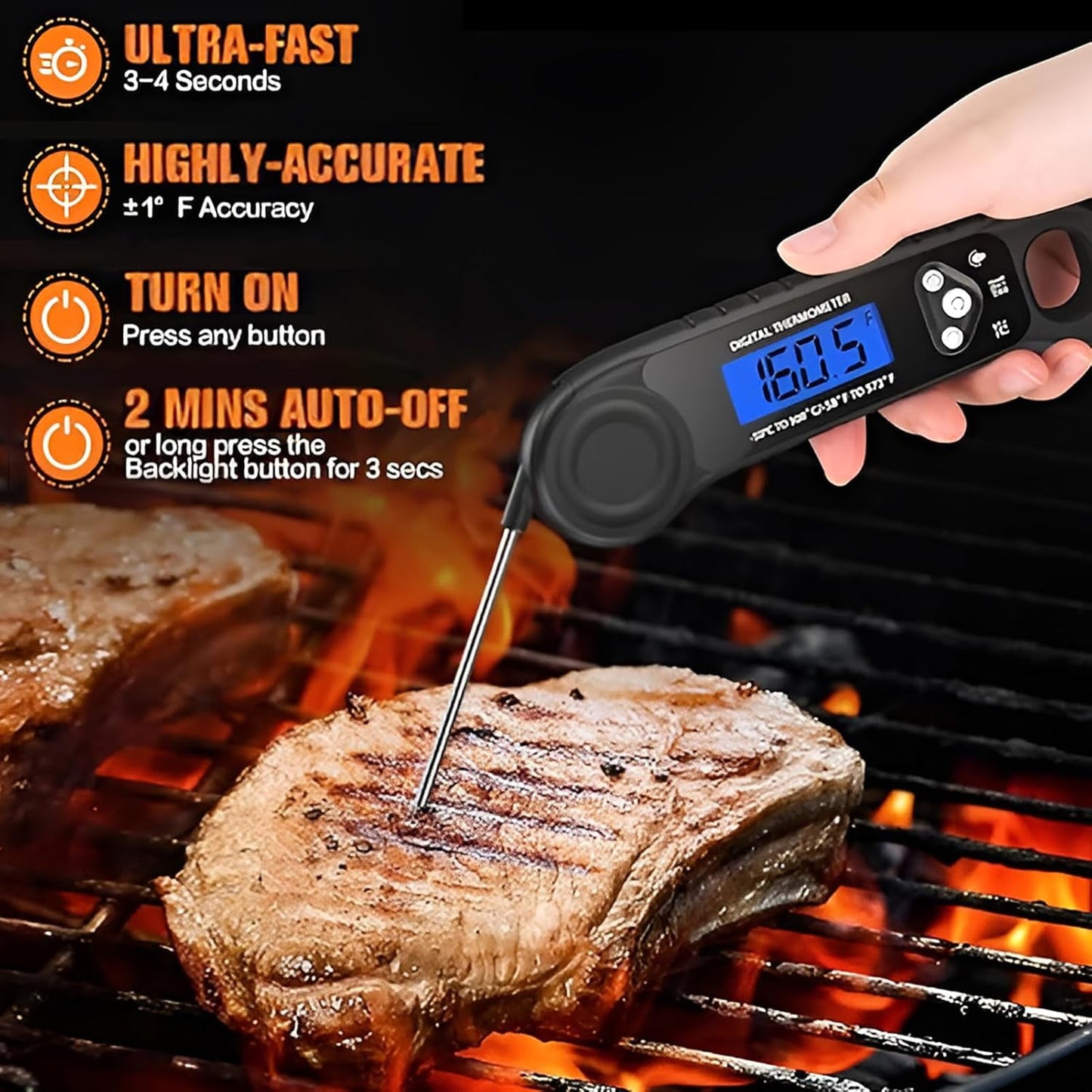 BOKYAN Meat Thermometer Digital, Instant Read Food Thermometer - Waterproof w/Backlight for Cooking, Candy, Deep Fry, BBQ, Grill, Smoker and Roast, Camping & Kitchen Essentials