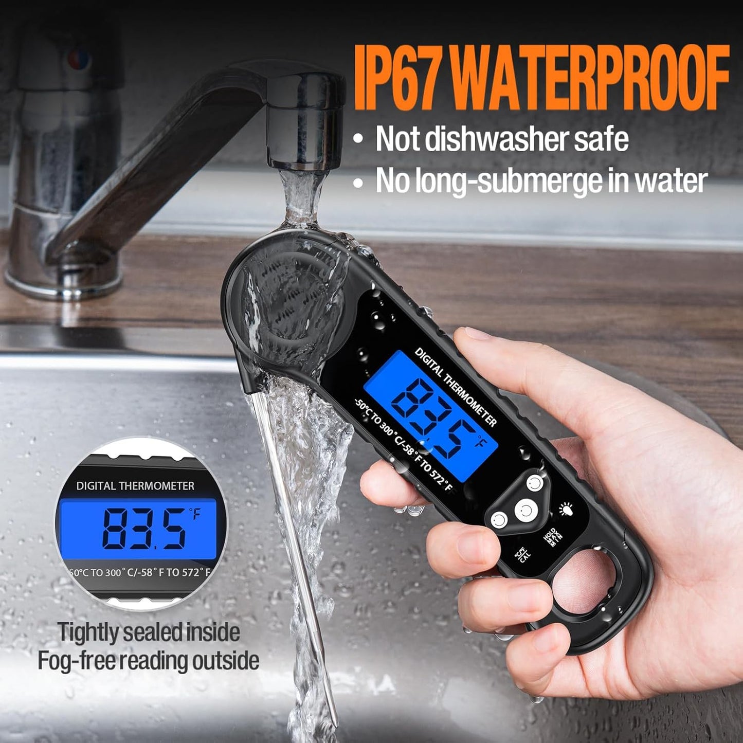 BOKYAN Meat Thermometer Digital, Instant Read Food Thermometer - Waterproof w/Backlight for Cooking, Candy, Deep Fry, BBQ, Grill, Smoker and Roast, Camping & Kitchen Essentials