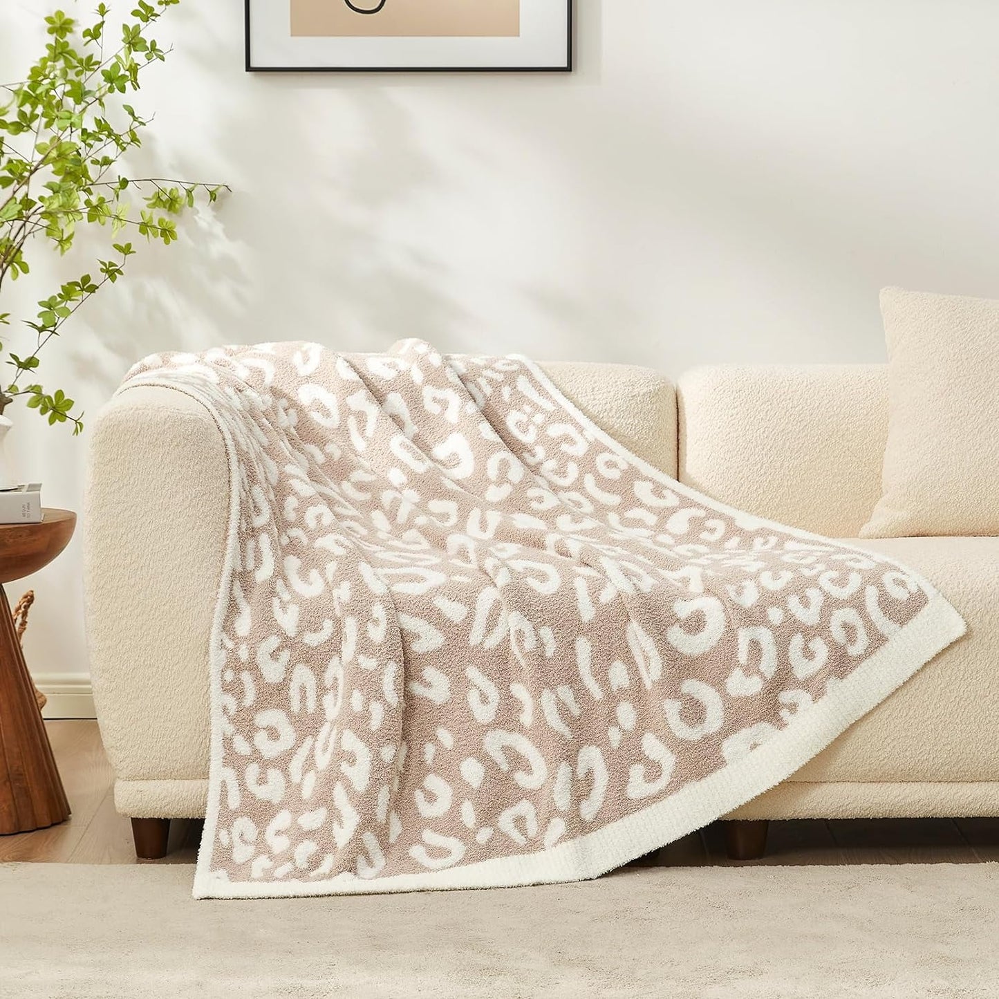 BOKYAN Leopard Throw Blanket for Couch Bed Sofa 50x60 inches, Reversible Beige Leopard Blanket Ultra Soft Cozy Blankets for Women Mothers Birthday Gifts