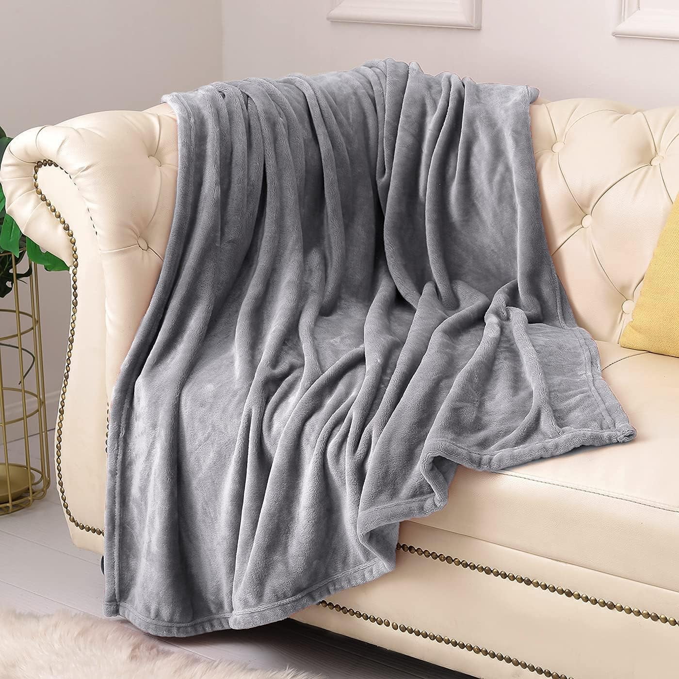 BOKYAN Fleece Blanket Throw Size Grey Lightweight Super Soft Cozy Luxury Bed Blanket Microfiber Factory Shop