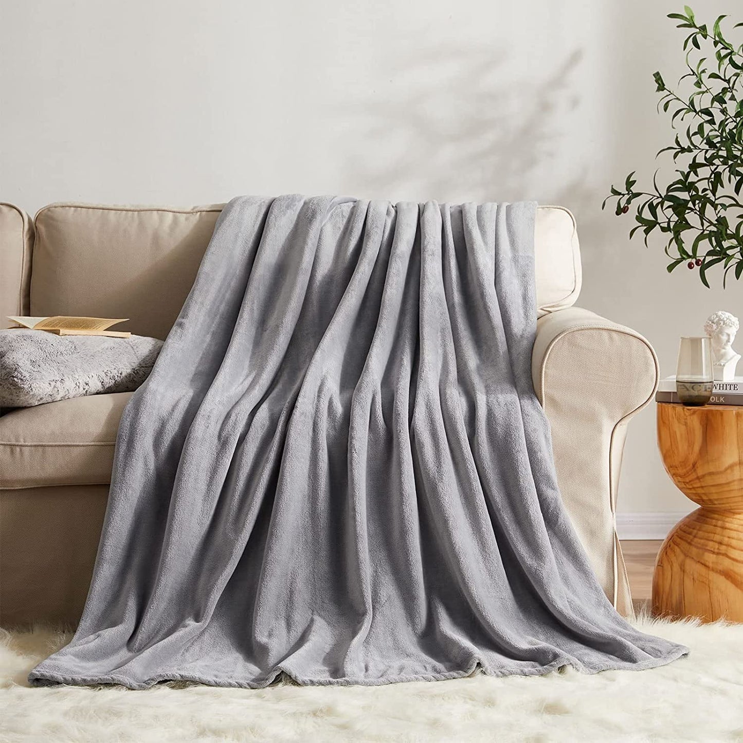 BOKYAN Fleece Blanket Throw Size Grey Lightweight Super Soft Cozy Luxury Bed Blanket Microfiber Factory Shop