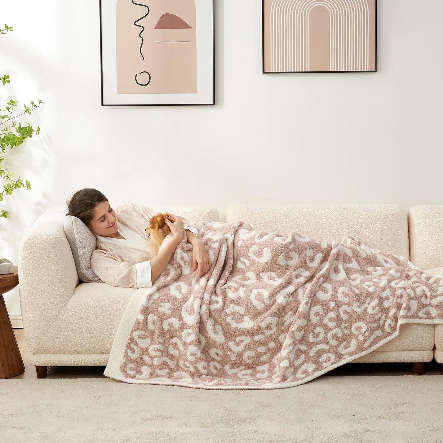 BOKYAN Leopard Throw Blanket for Couch Bed Sofa 50x60 inches, Reversible Beige Leopard Blanket Ultra Soft Cozy Blankets for Women Mothers Birthday Gifts