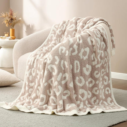 BOKYAN Leopard Throw Blanket for Couch Bed Sofa 50x60 inches, Reversible Beige Leopard Blanket Ultra Soft Cozy Blankets for Women Mothers Birthday Gifts